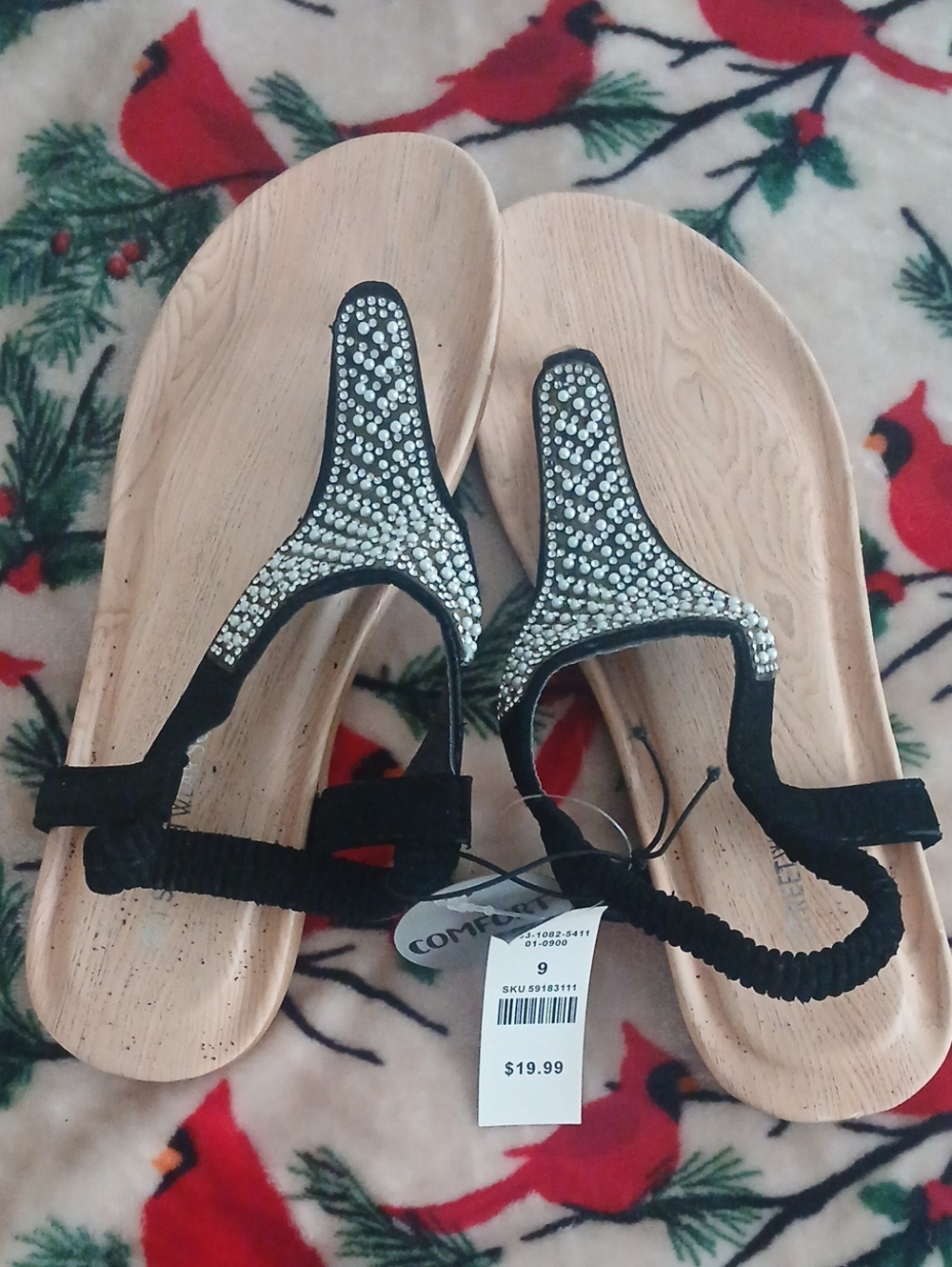 Streetwear Society Black Crystal T-Strap Sandals